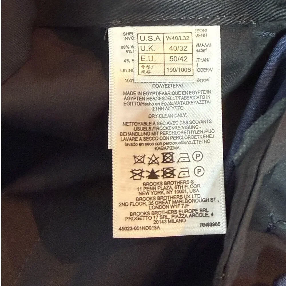Brooks Brothers Men's Classic-Fit Wool Blend Suit Pant Blue 40x32 $190
